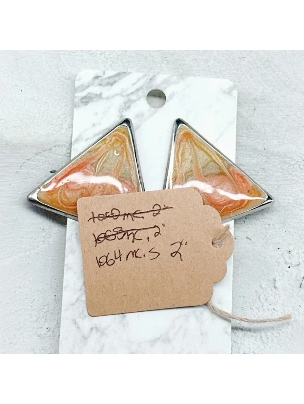 1064mc. Silvertone Orange Enamel Earrings Vintage